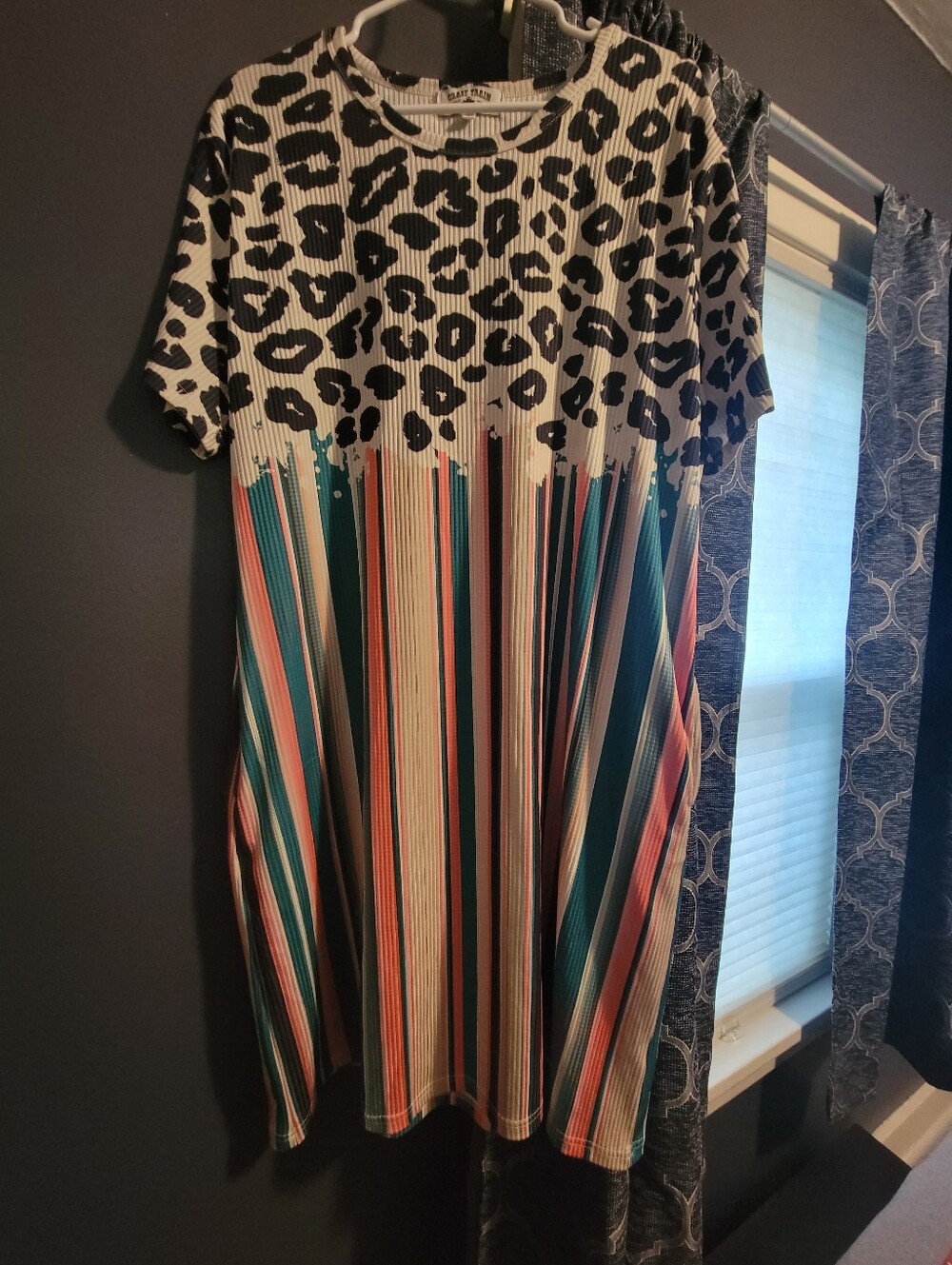 Women's Leopard & Stripe Short Sleeve Dress - Multicolor